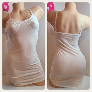 Boutique Sheer Stretch Textured Bodycon Slip Dress Size Lg